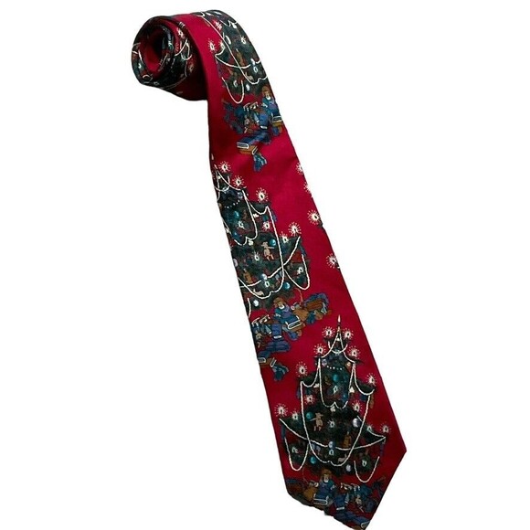 Alexander Lloyd Boston Mens Necktie Festive Holiday Christmas Classic Silk Tie - Picture 1 of 8